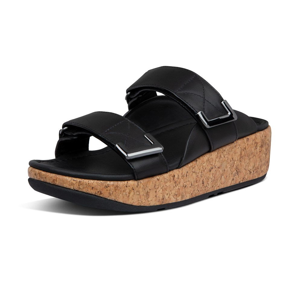 Fitflop Womens Slides Black - Remi Adjustable Leather - 95JKTUFON